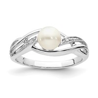 Sterling Silver Rhodium Plated Diamond and FW Cultured Pearl Ring view 1