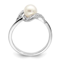 Sterling Silver Rhodium Plated Diamond and FW Cultured Pearl Ring view 2