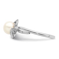 Sterling Silver Rhodium Plated Diamond and FW Cultured Pearl Ring view 3