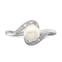 Sterling Silver Rhodium Plated Diamond and FW Cultured Pearl Ring view 5
