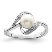 Sterling Silver Rhodium Plated Diamond and FW Cultured Pearl Ring view 1