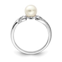 Sterling Silver Rhodium Plated Diamond and FW Cultured Pearl Ring view 2