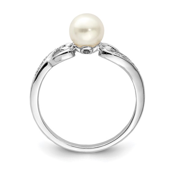 Sterling Silver Rhodium Plated Diamond and FW Cultured Pearl Ring