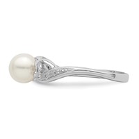 Sterling Silver Rhodium Plated Diamond and FW Cultured Pearl Ring view 3