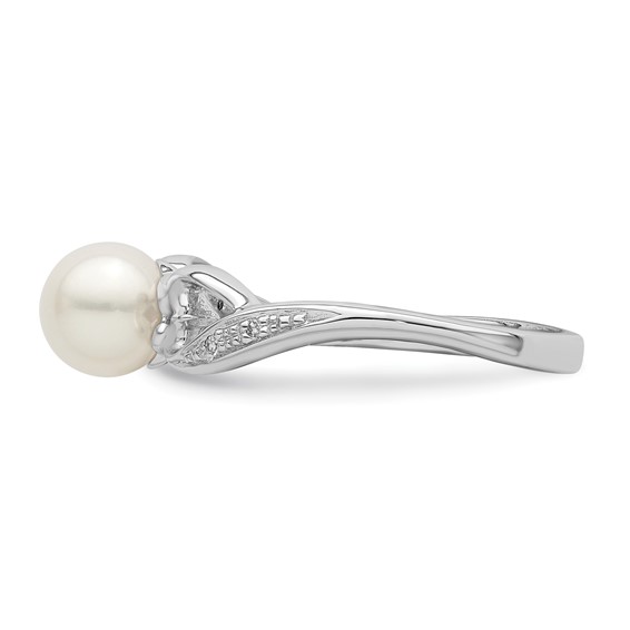 Sterling Silver Rhodium Plated Diamond and FW Cultured Pearl Ring