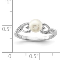 Sterling Silver Rhodium Plated Diamond and FW Cultured Pearl Ring view 4