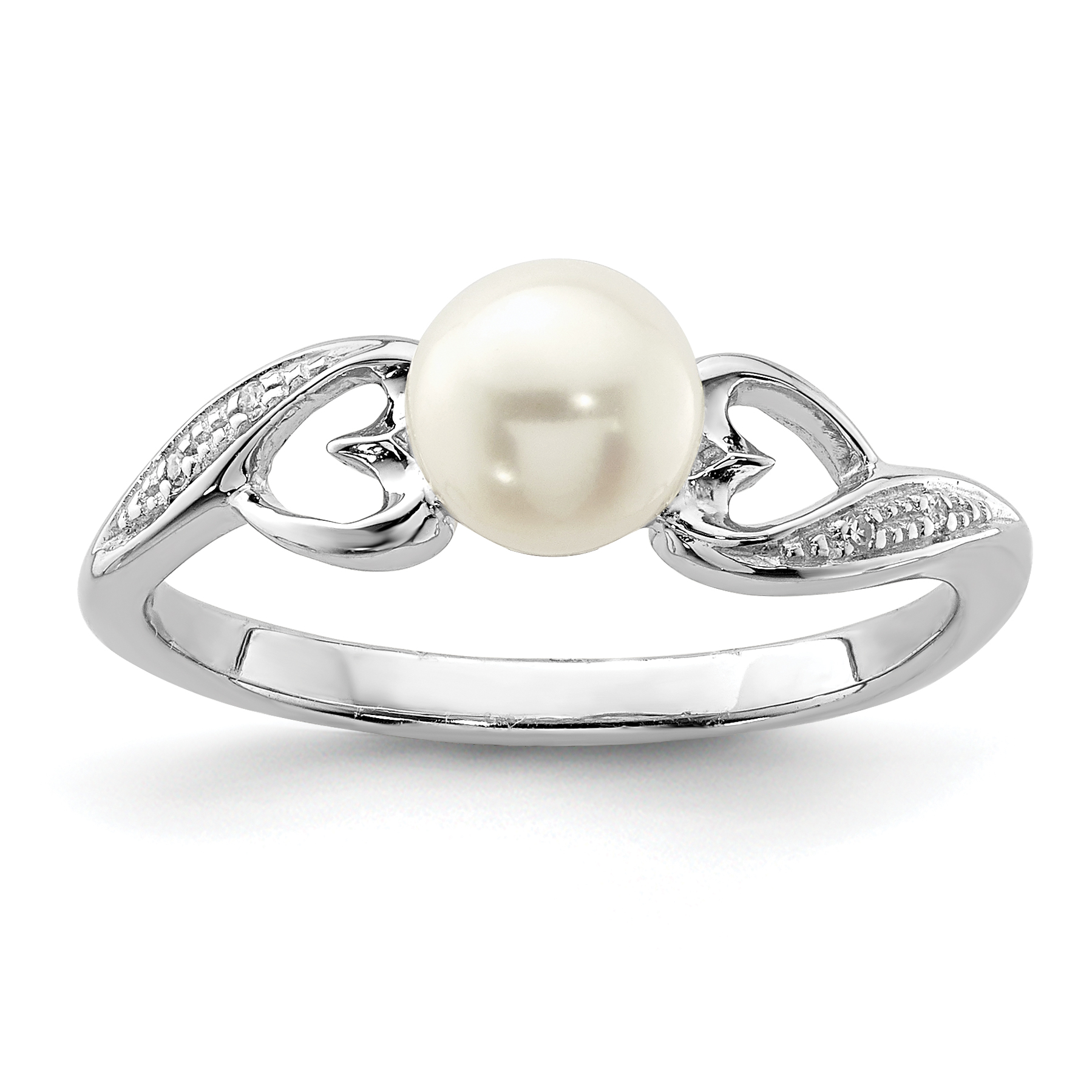 Sterling Silver Rhodium Plated Diamond and FW Cultured Pearl Ring (QR4629-7)