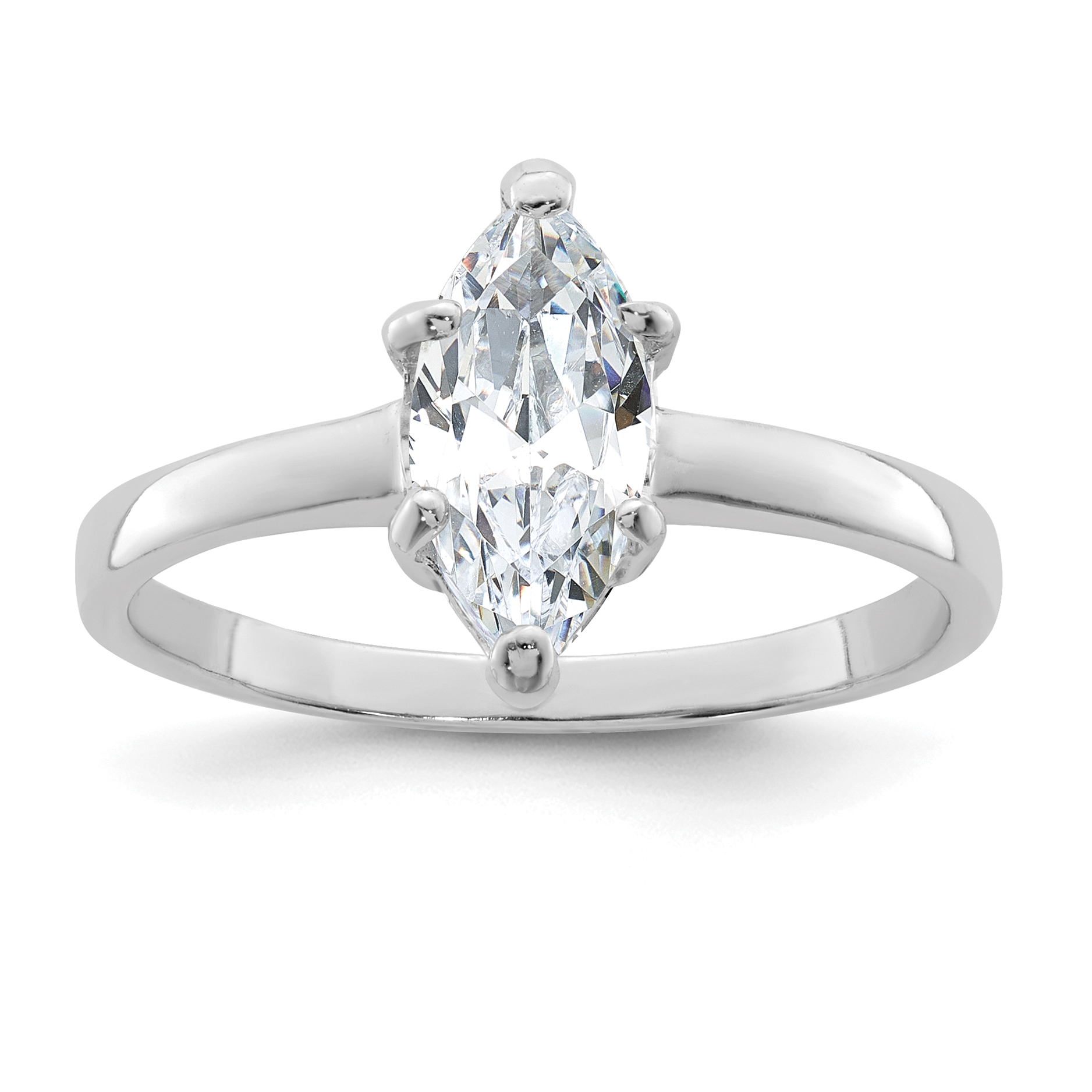 Sterling Silver Rhodium-plated Solitaire Marquise CZ Ring (QR463-6)
