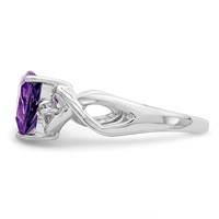 Sterling Silver Rhodium Plated Amethyst White Topaz Trillion Ring view 4