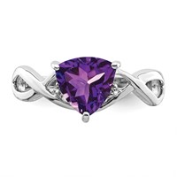 Sterling Silver Rhodium Plated Amethyst White Topaz Trillion Ring view 5