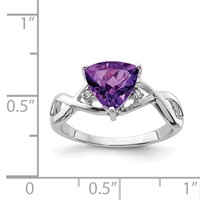 Sterling Silver Rhodium Plated Amethyst White Topaz Trillion Ring view 3