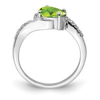 Sterling Silver Rhodium Plated Diamond and Peridot Oval Ring view 2