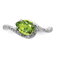 Sterling Silver Rhodium Plated Diamond and Peridot Oval Ring view 5