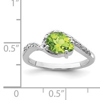 Sterling Silver Rhodium Plated Diamond and Peridot Oval Ring view 3