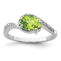 Sterling Silver Rhodium Plated Diamond and Peridot Oval Ring view 1