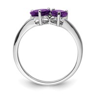 Sterling Silver Rhodium Plated Diamond and Amethyst Heart Ring view 2