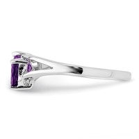 Sterling Silver Rhodium Plated Diamond and Amethyst Heart Ring view 3