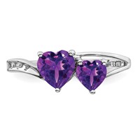 Sterling Silver Rhodium Plated Diamond and Amethyst Heart Ring view 5