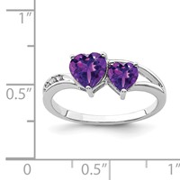 Sterling Silver Rhodium Plated Diamond and Amethyst Heart Ring view 3