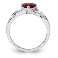 Sterling Silver Rhodium Plated Diamond and Garnet Heart Ring view 2