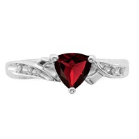 Sterling Silver Rhodium Plated Diamond and Garnet Heart Ring view 5