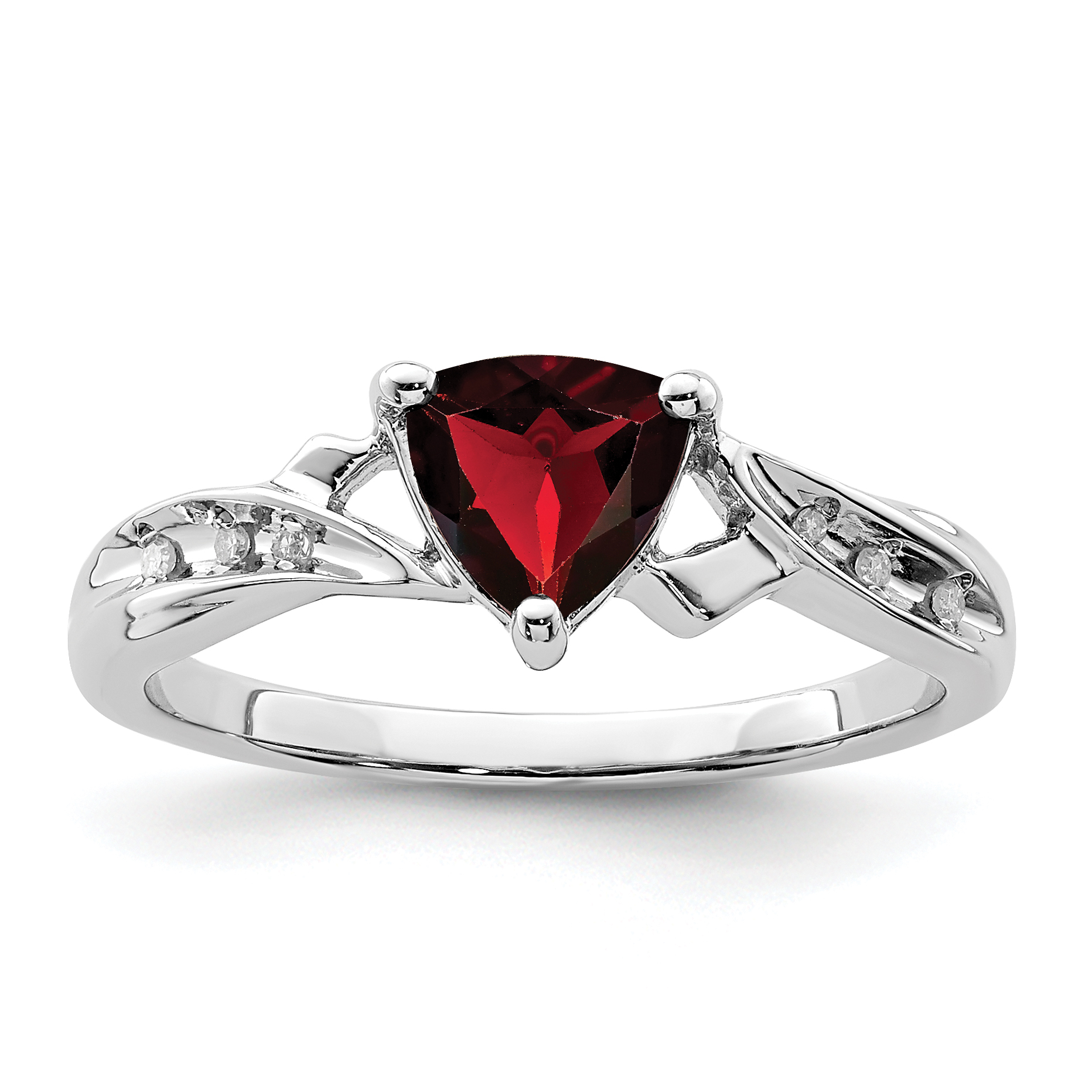 Sterling Silver Rhodium Plated Diamond and Garnet Heart Ring (QR4634GA-6)