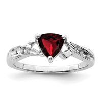 Sterling Silver Rhodium Plated Diamond and Garnet Heart Ring view 1