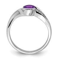 Sterling Silver Rhodium Plated Diamond and Amethyst Round Ring view 2