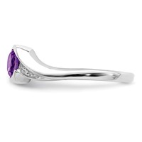 Sterling Silver Rhodium Plated Diamond and Amethyst Round Ring view 4