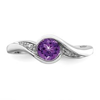 Sterling Silver Rhodium Plated Diamond and Amethyst Round Ring view 5