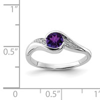 Sterling Silver Rhodium Plated Diamond and Amethyst Round Ring view 3