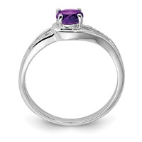 Sterling Silver Rhodium Plated Diamond and Amethyst Round Ring view 2