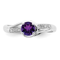 Sterling Silver Rhodium Plated Diamond and Amethyst Round Ring view 5