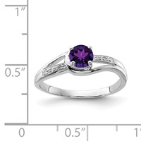 Sterling Silver Rhodium Plated Diamond and Amethyst Round Ring view 3