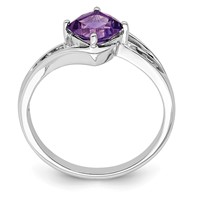 Sterling Silver Rhodium Plated Diamond and Amethyst Square Ring view 2