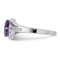 Sterling Silver Rhodium Plated Diamond and Amethyst Square Ring view 4