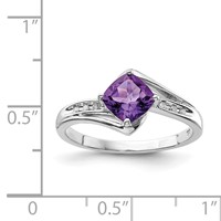 Sterling Silver Rhodium Plated Diamond and Amethyst Square Ring view 3