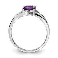 Sterling Silver Rhodium Plated Diamond and Amethyst Square Ring view 2