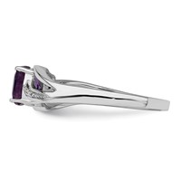 Sterling Silver Rhodium Plated Diamond and Amethyst Square Ring view 3