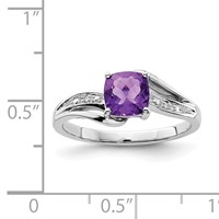 Sterling Silver Rhodium Plated Diamond and Amethyst Square Ring view 4