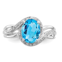 Sterling Silver Rhodium Plated Dia. and Light Swiss BT Oval Ring view 5
