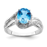 Sterling Silver Rhodium Plated Dia. and Light Swiss BT Oval Ring view 1