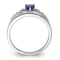 Sterling Silver Rhodium Plated Diamond & Amethyst Teardrop Ring view 2