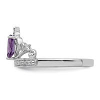 Sterling Silver Rhodium Plated Diamond & Amethyst Teardrop Ring view 3