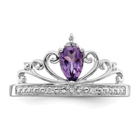 Sterling Silver Rhodium Plated Diamond & Amethyst Teardrop Ring view 5