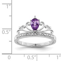 Sterling Silver Rhodium Plated Diamond & Amethyst Teardrop Ring view 4