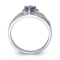 Sterling Silver Rhodium Plated Diamond & Amethyst Teardrop Ring view 2