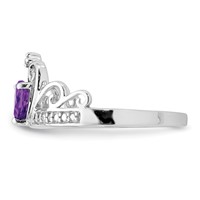 Sterling Silver Rhodium Plated Diamond & Amethyst Teardrop Ring view 4