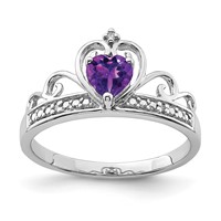 Sterling Silver Rhodium Plated Diamond & Amethyst Teardrop Ring view 1