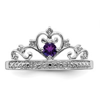 Sterling Silver Rhodium Plated Diamond and Amethyst Ring view 5
